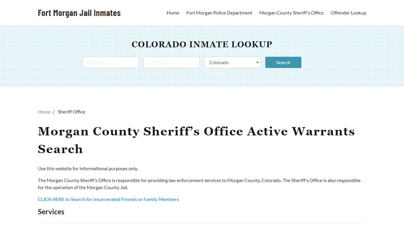 Morgan County Sheriff Office, CO Warrant Lookup - Fort Morgan Jail