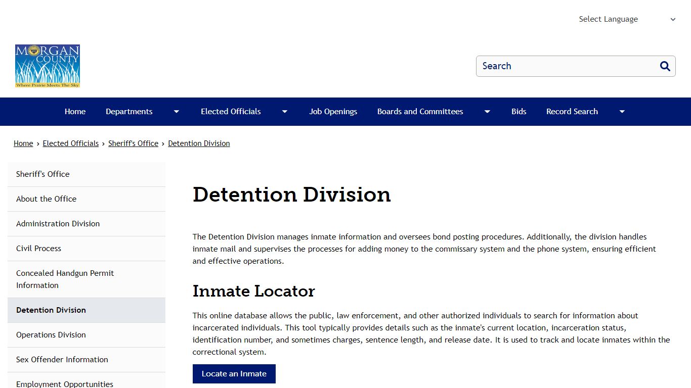 Detention Division | Morgan County Where Prairie Meets the Sky