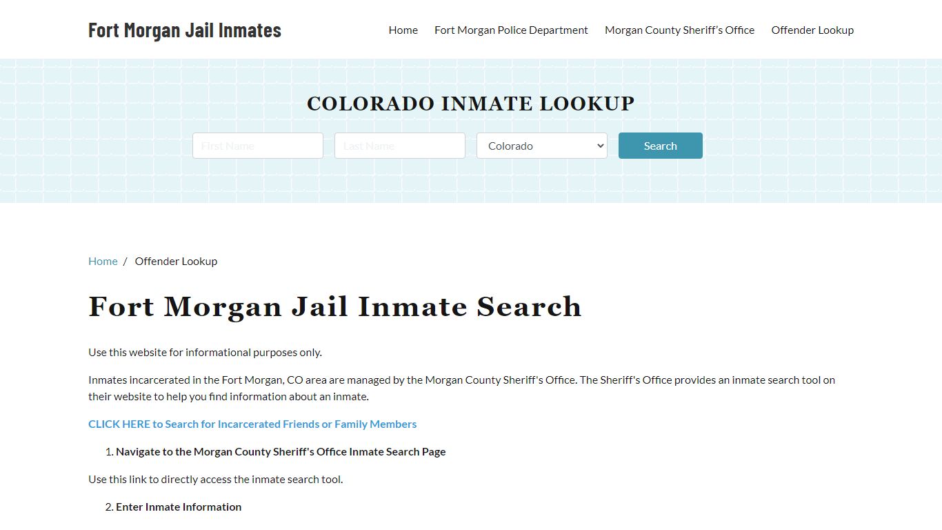 Fort Morgan, CO Detainee Lookup