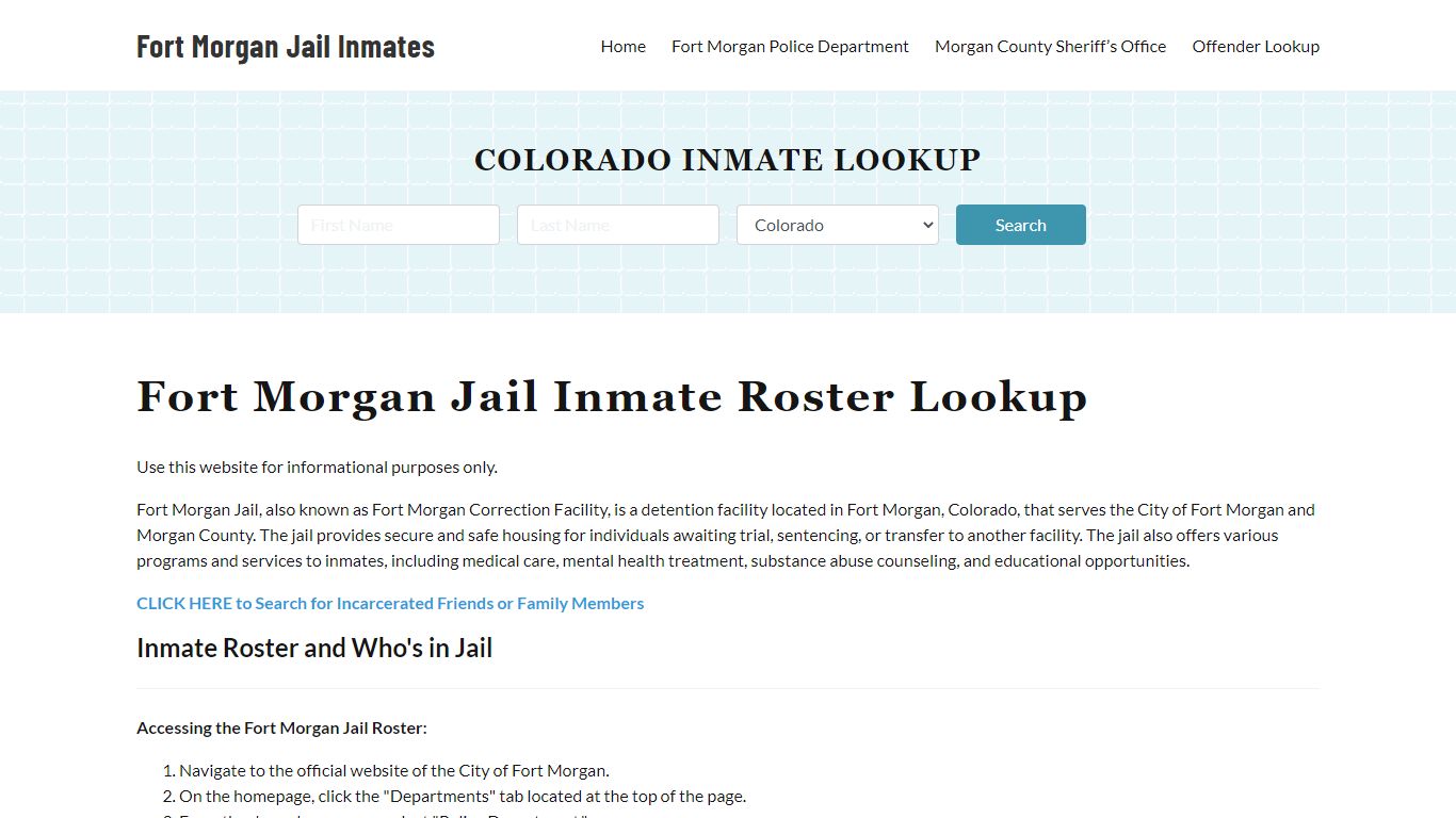 Fort Morgan Jail Inmate Roster, Morgan County, CO, Offender Search