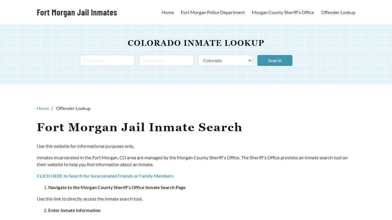 Fort Morgan, CO Detainee Lookup